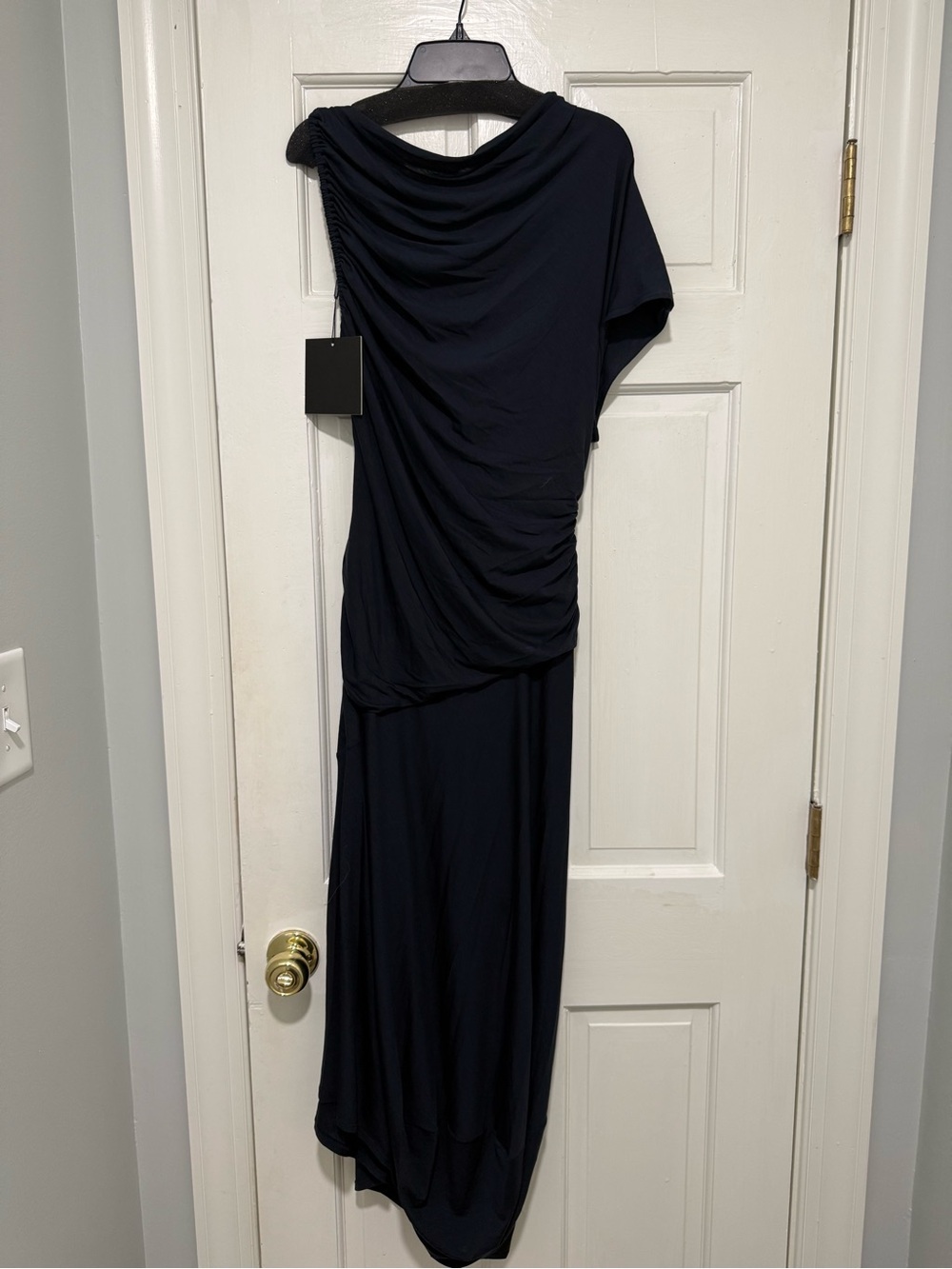 A.L.C. Halle Dress- One-Shoulder Navy Blue Ruched Evening Dress